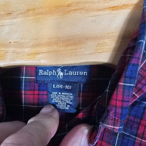 Ralph Lauren Button Down Shirt Boys Large (14-16) Red‎ Blue Plaid Long Sleeve - Picture 4 of 5
